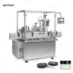 Automaatne pöörlev kosmeetika kreemipurkide täitmine ja tihenduskruviga korgijoon