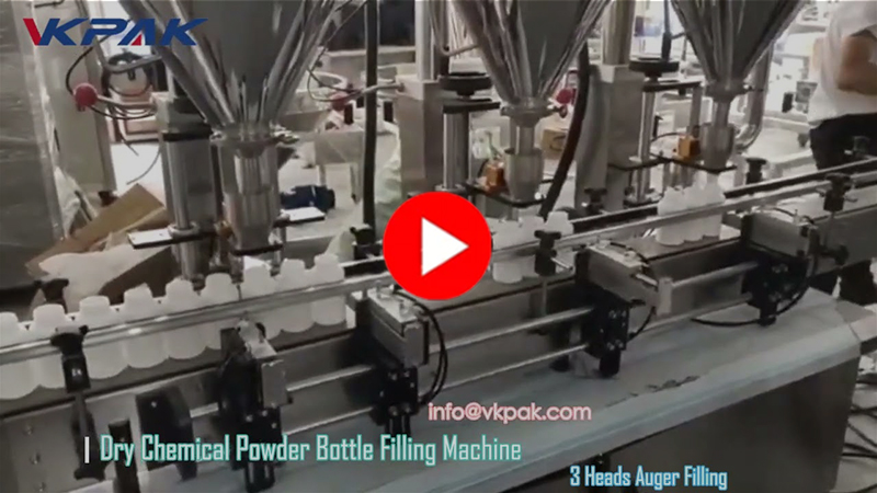 Automaatne kolme peaga pulbripudeli täitmismasin